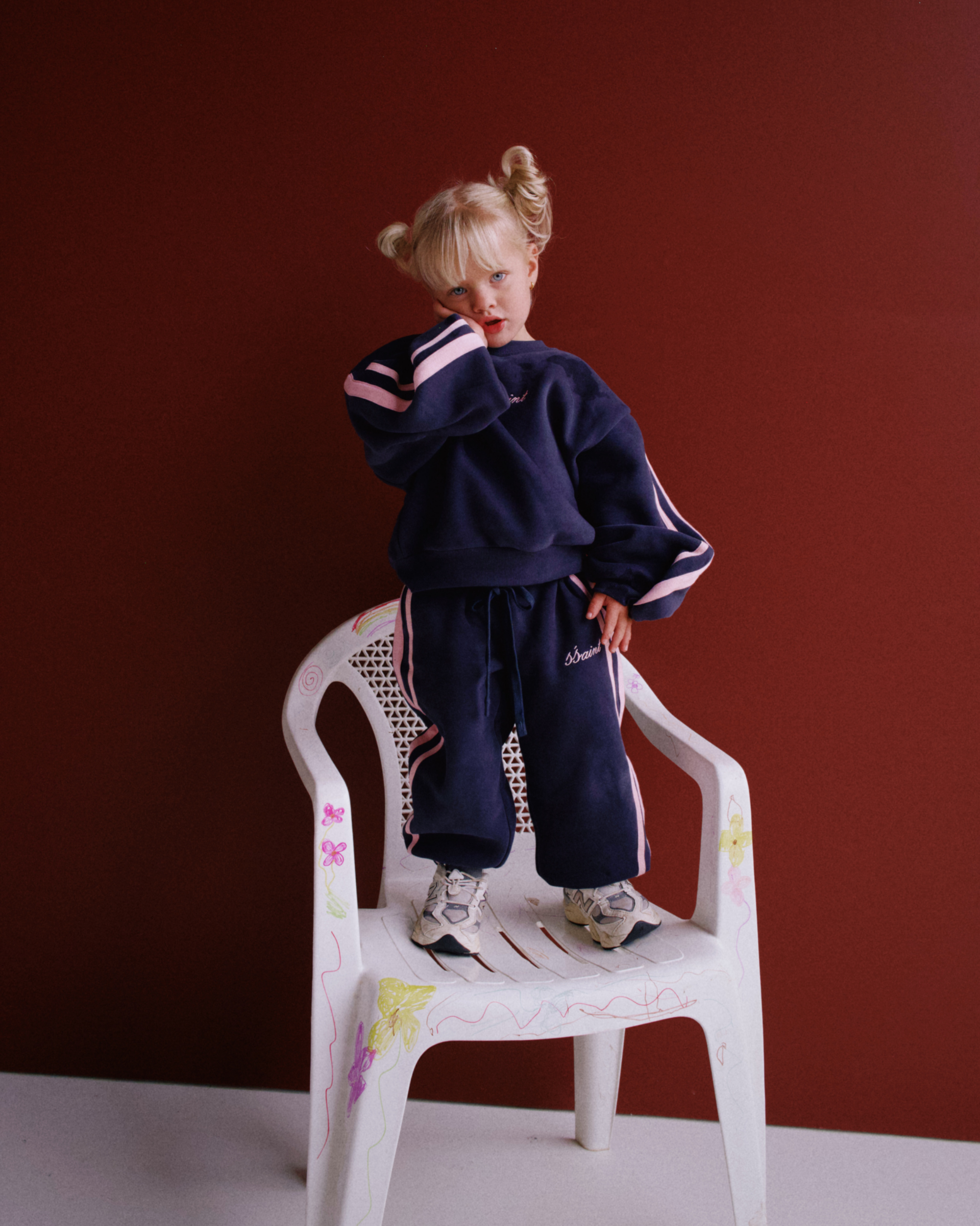 KIDS FLEECE CREW - NAVY & PINK