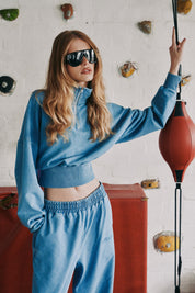 PRE ORDER: 1/4 ZIP CROP JUMPER - DENIM BLUE