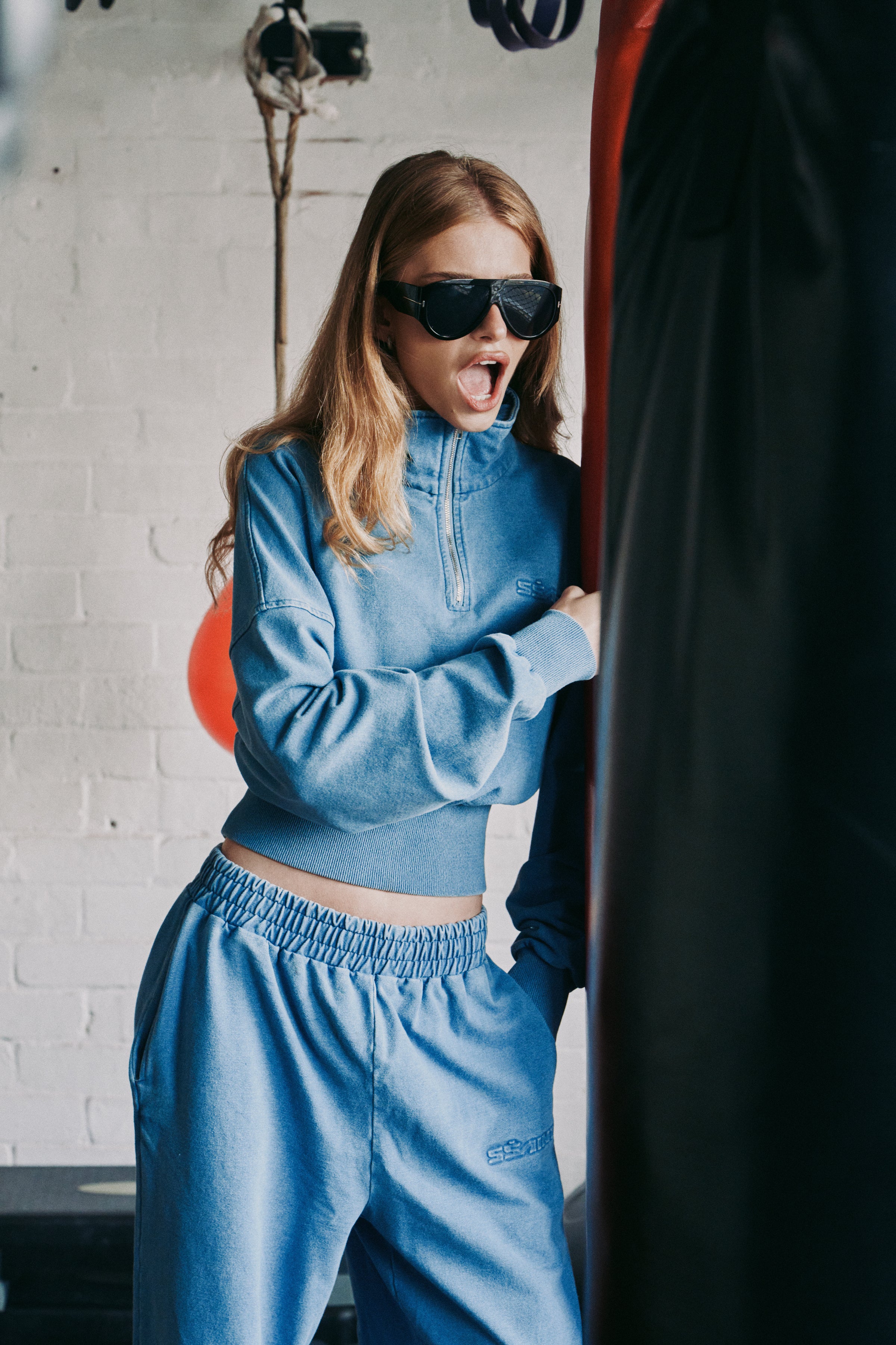 PRE ORDER: 1/4 ZIP CROP JUMPER - DENIM BLUE