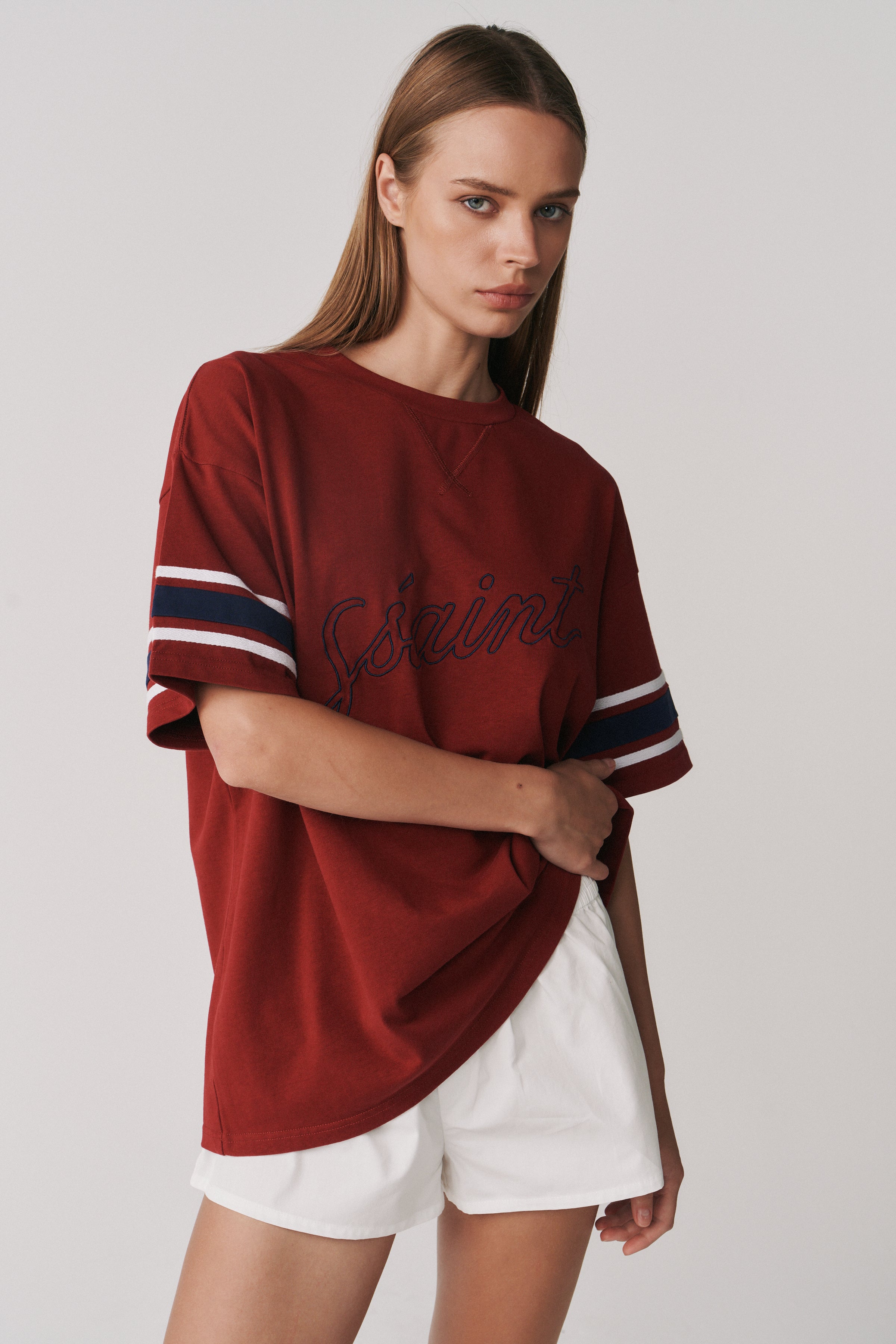 BORROWED OVERSIZED TEE - BRICK RED