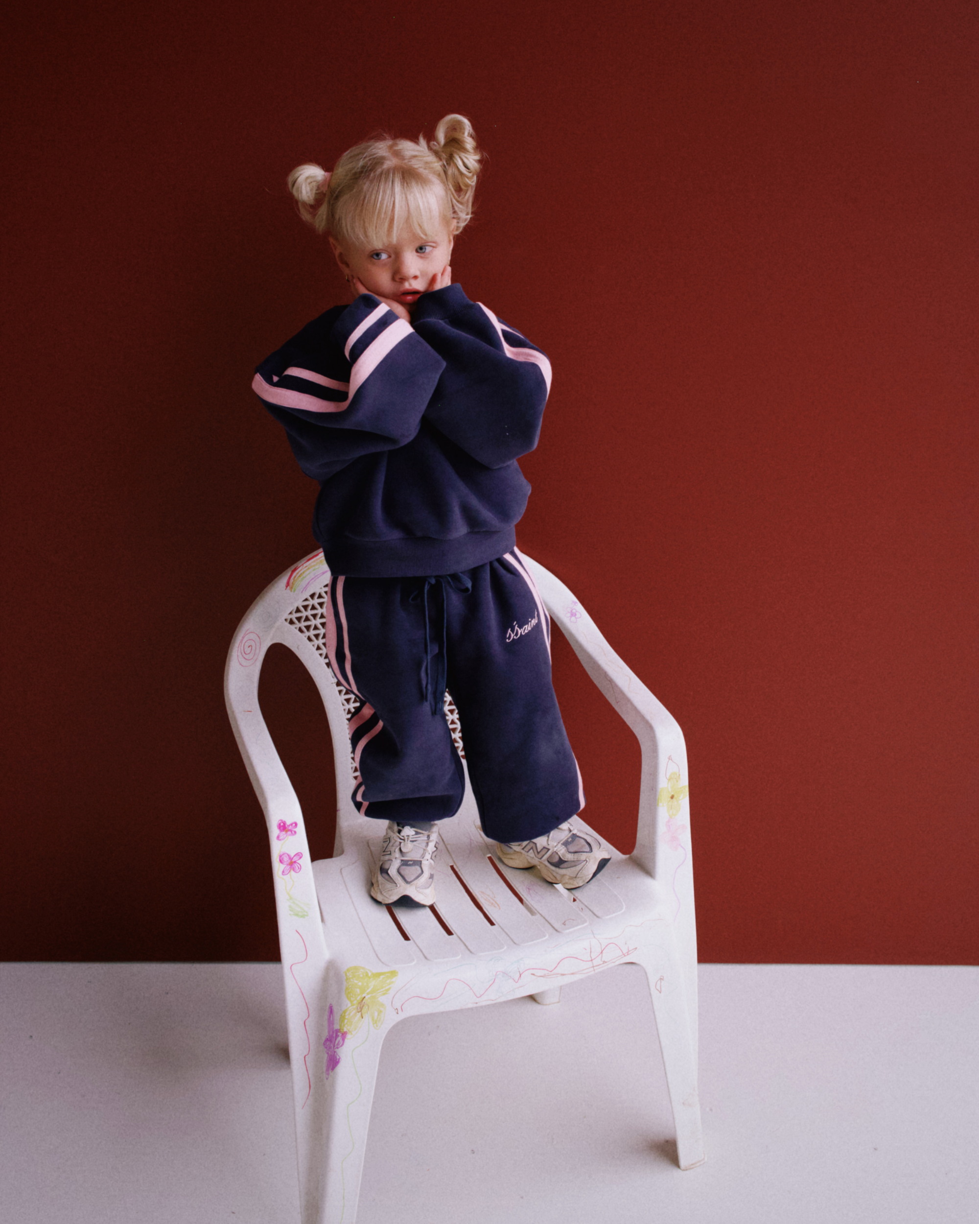 KIDS FLEECE TRACKPANT - NAVY & PINK