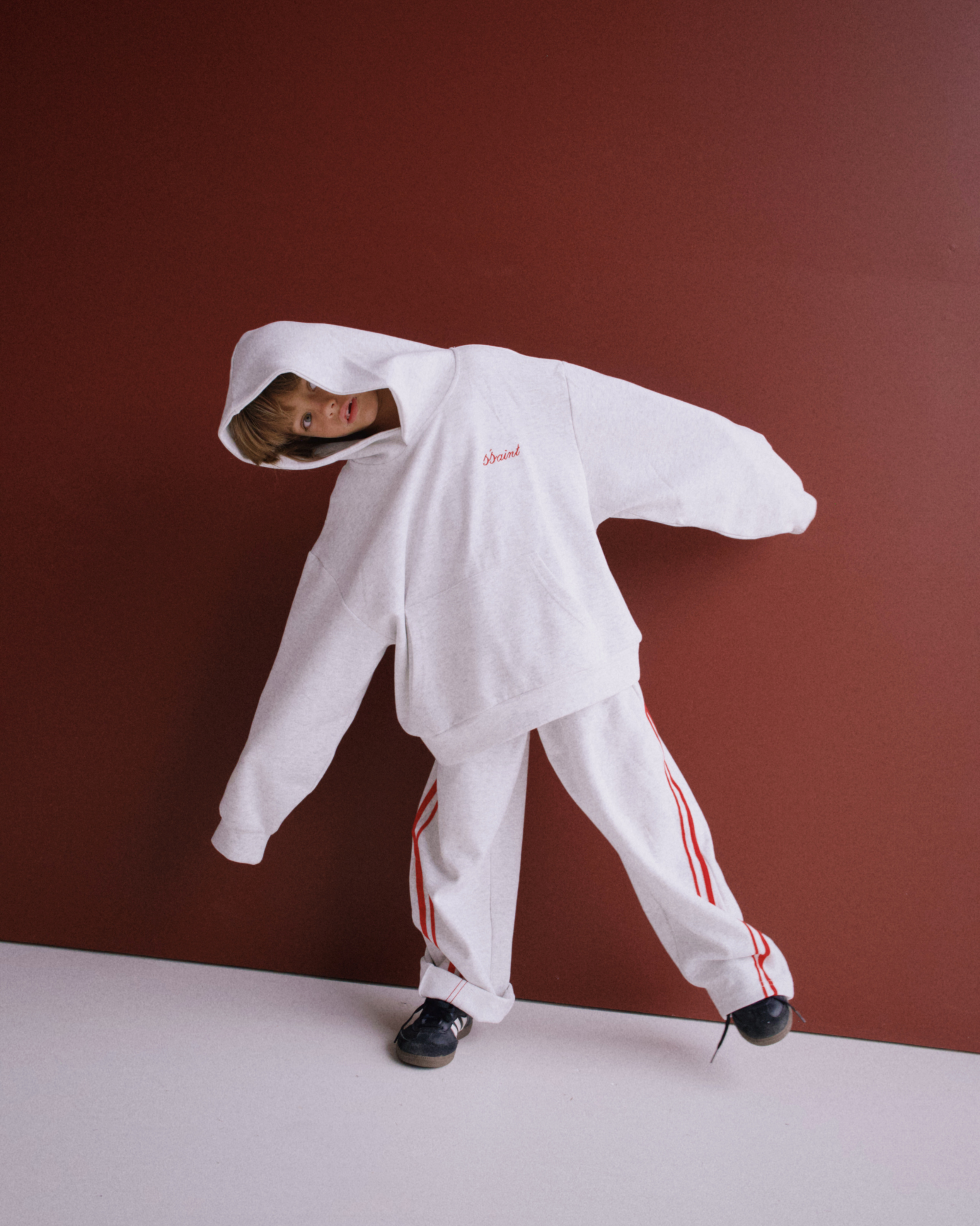 KIDS BARREL PANTS - GREY & RED