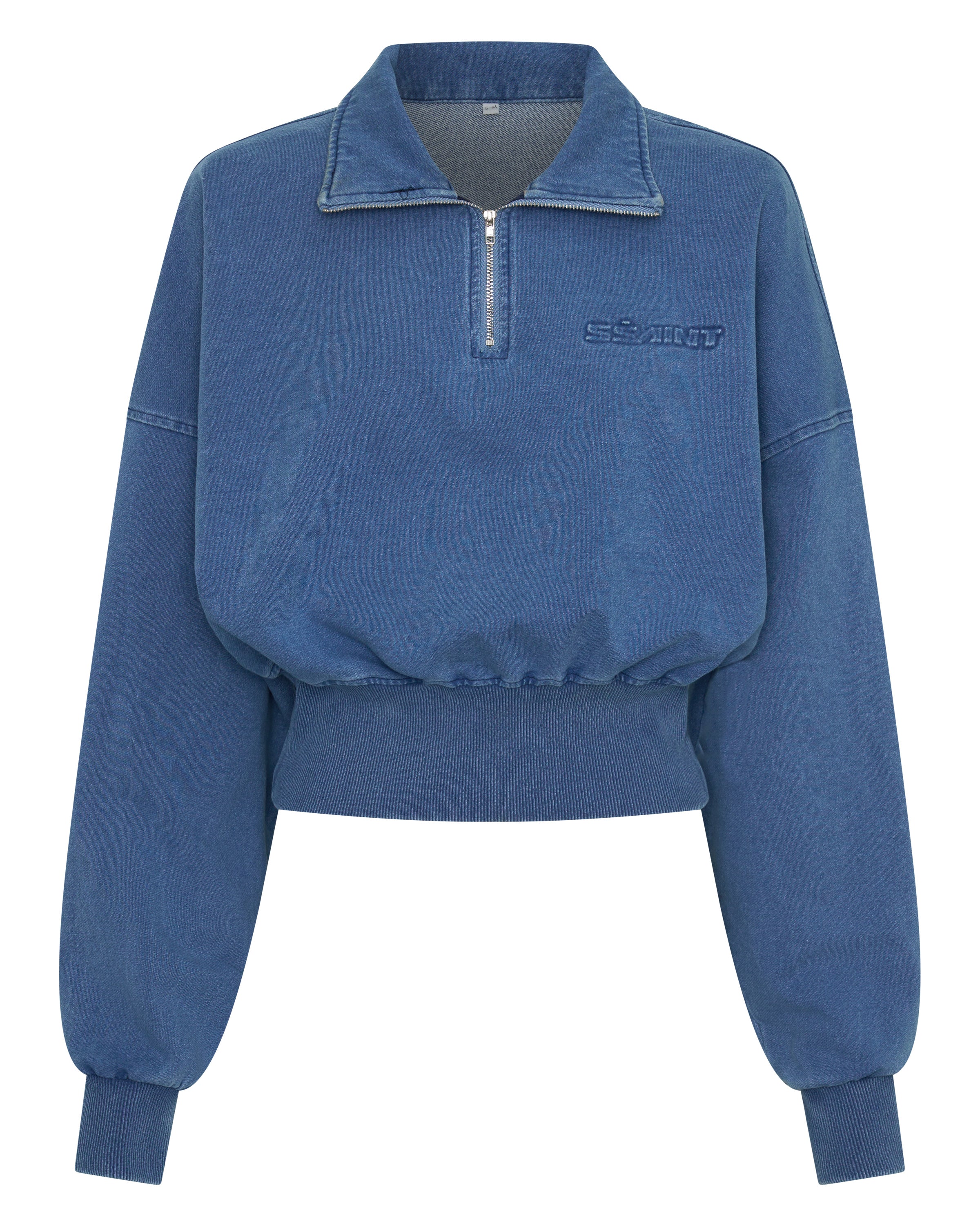 PRE ORDER: 1/4 ZIP CROP JUMPER - DENIM BLUE