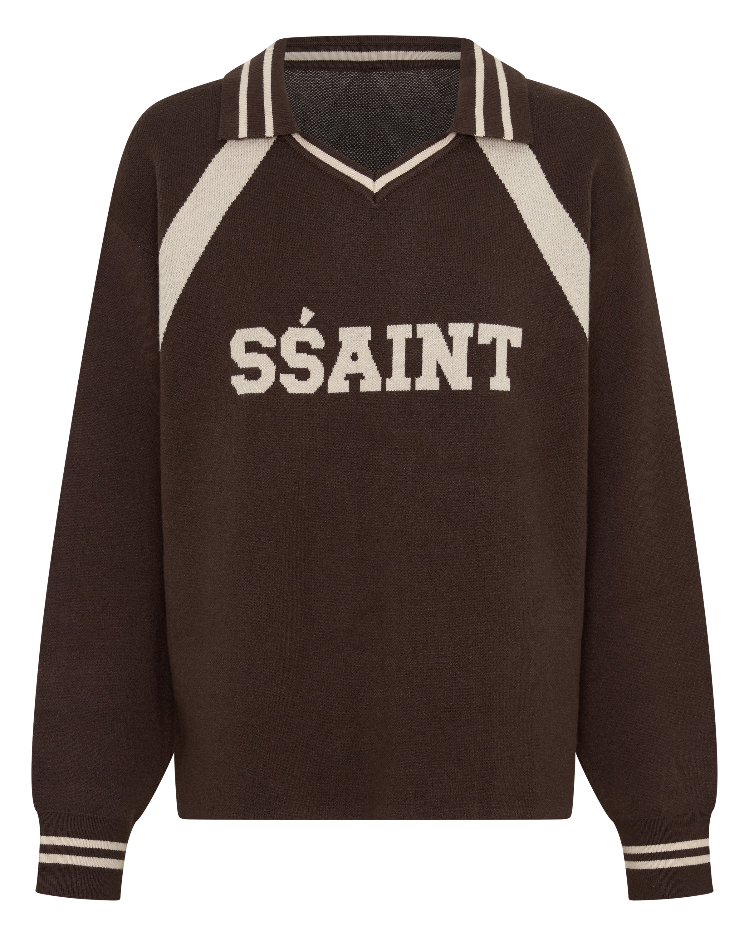 SŚAINT KNIT POLO BROWN / CREAM
