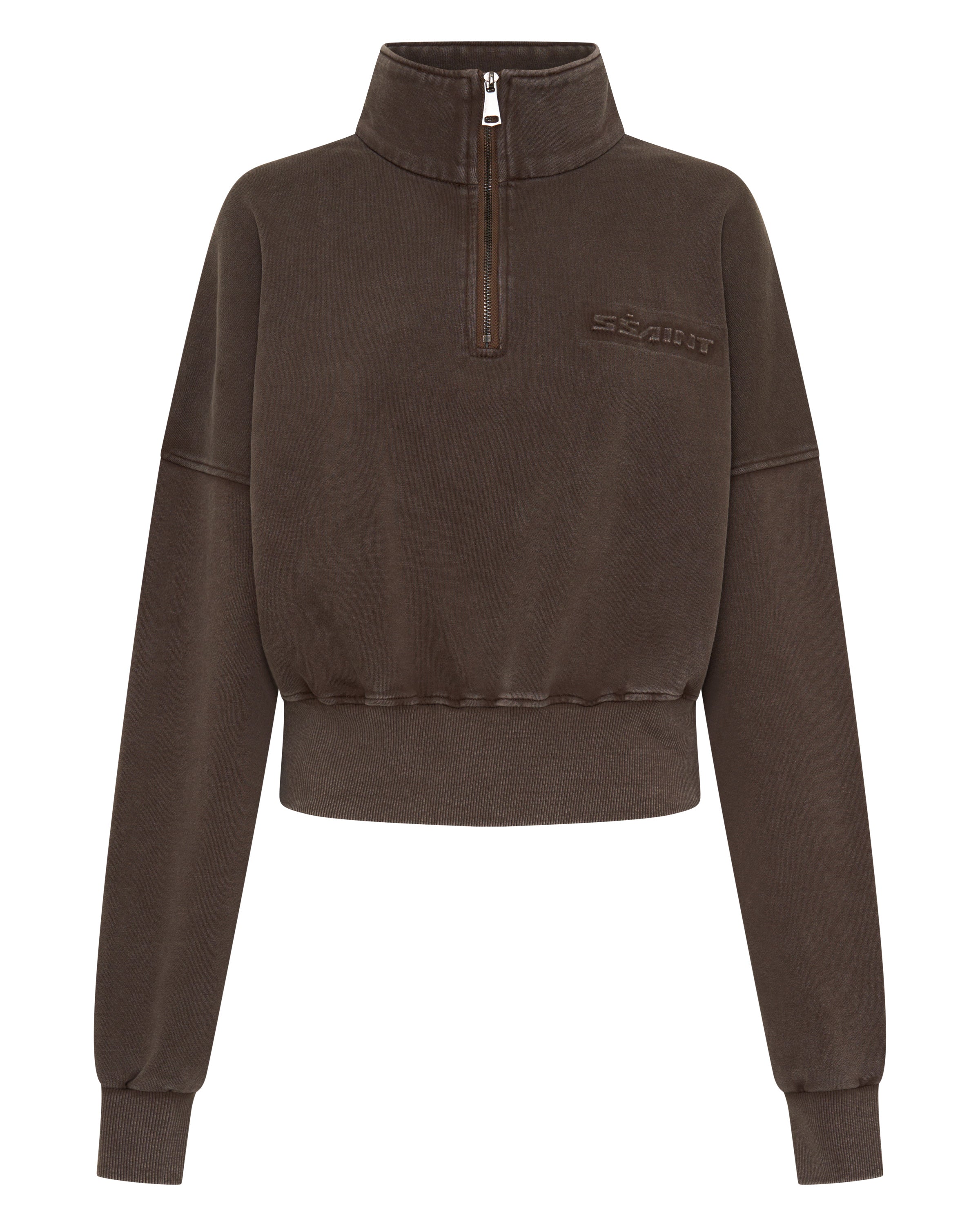 SŚAINT BROWN ACID WASH CROPPED JACKET
