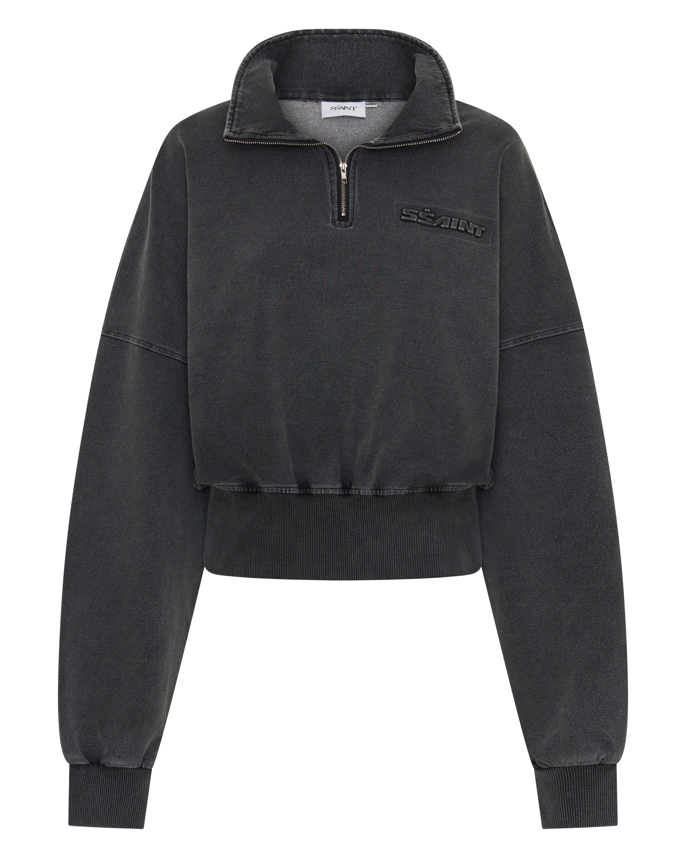 SŚAINT ACID WASH 1/4 ZIP CROP JUMPER - CHARCOAL