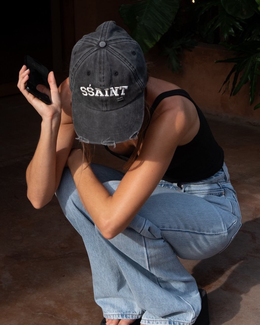 SŚAINT LOGO CAP - BLACK & CREAM ACID WASH