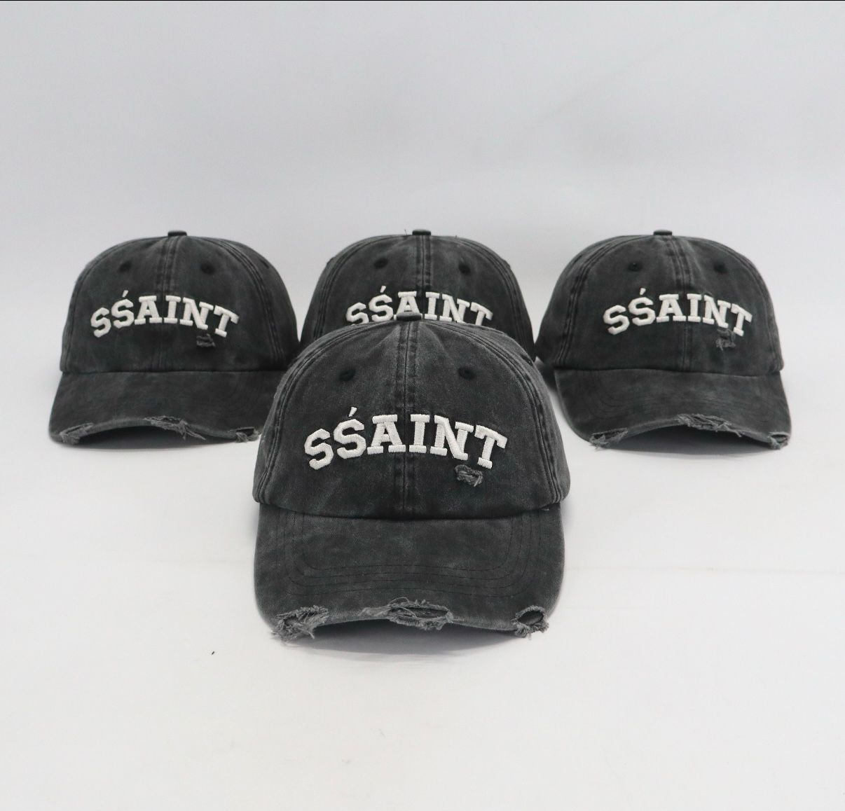 SŚAINT LOGO CAP - BLACK & CREAM ACID WASH