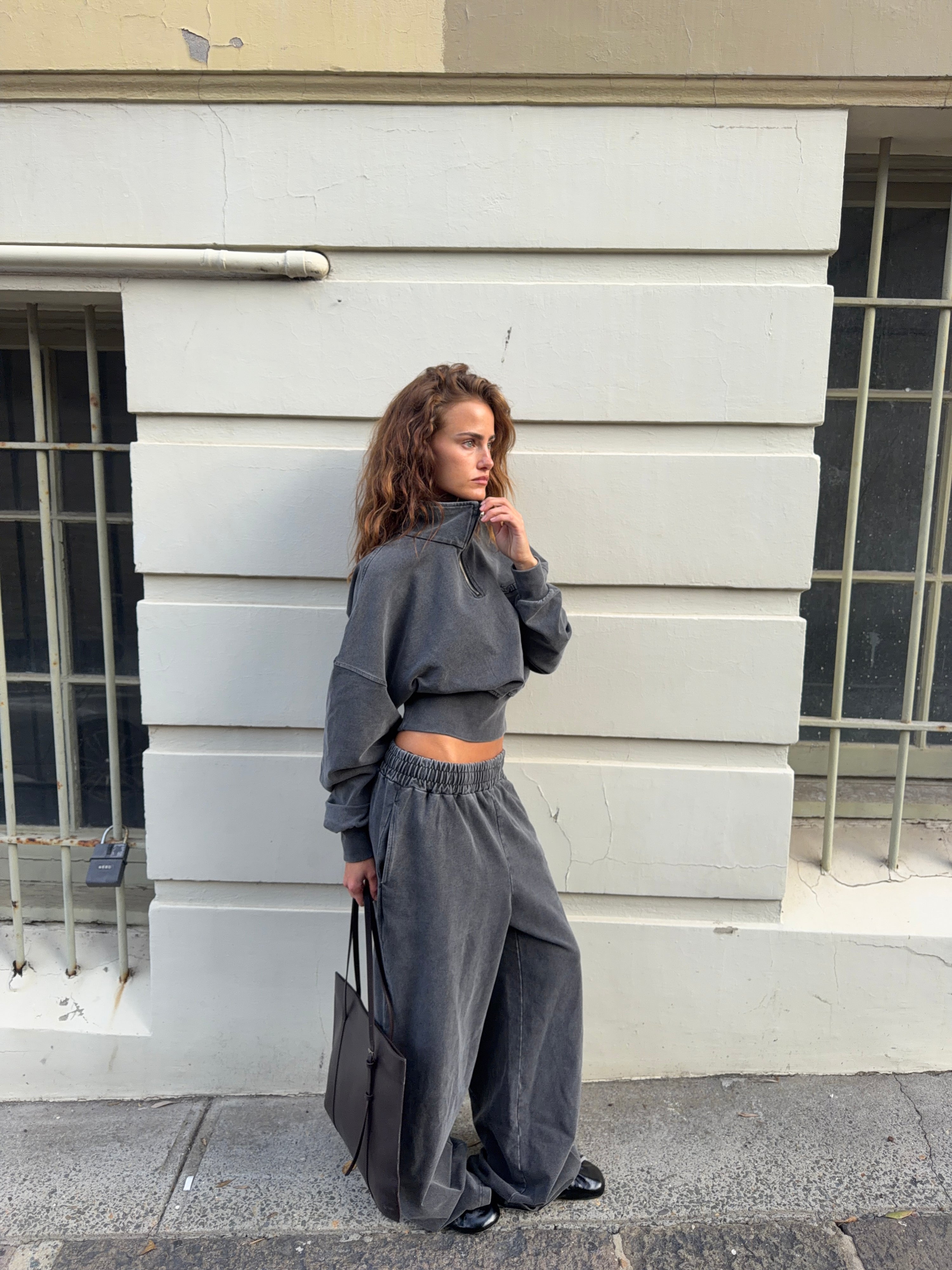 SŚAINT ACID WASH CROP JACKET - CHARCOAL