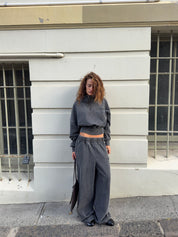 SŚAINT ACID WASH 1/4 ZIP CROP JUMPER - CHARCOAL