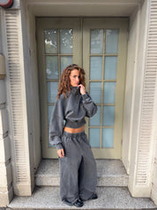 SŚAINT ACID WASH 1/4 ZIP CROP JUMPER - CHARCOAL
