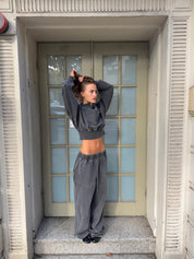 SŚAINT ACID WASH 1/4 ZIP CROP JUMPER - CHARCOAL