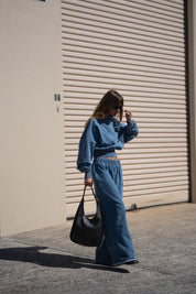 1/4 ZIP CROP JUMPER - DENIM BLUE