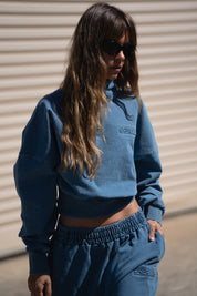 1/4 ZIP CROP JUMPER - DENIM BLUE