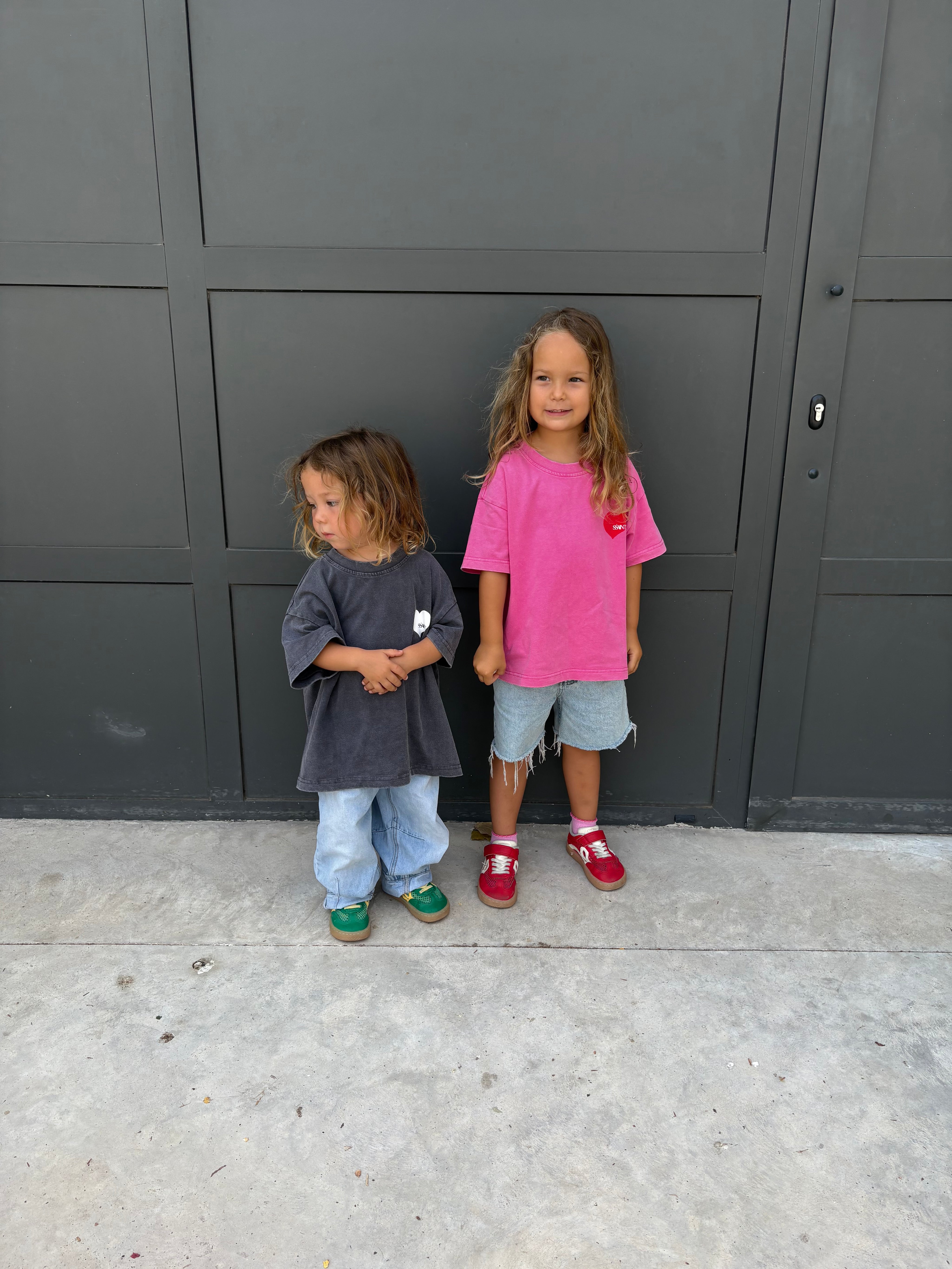 KIDS HEART TEE - ACID WASH PINK