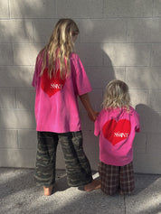 KIDS HEART TEE - ACID WASH PINK