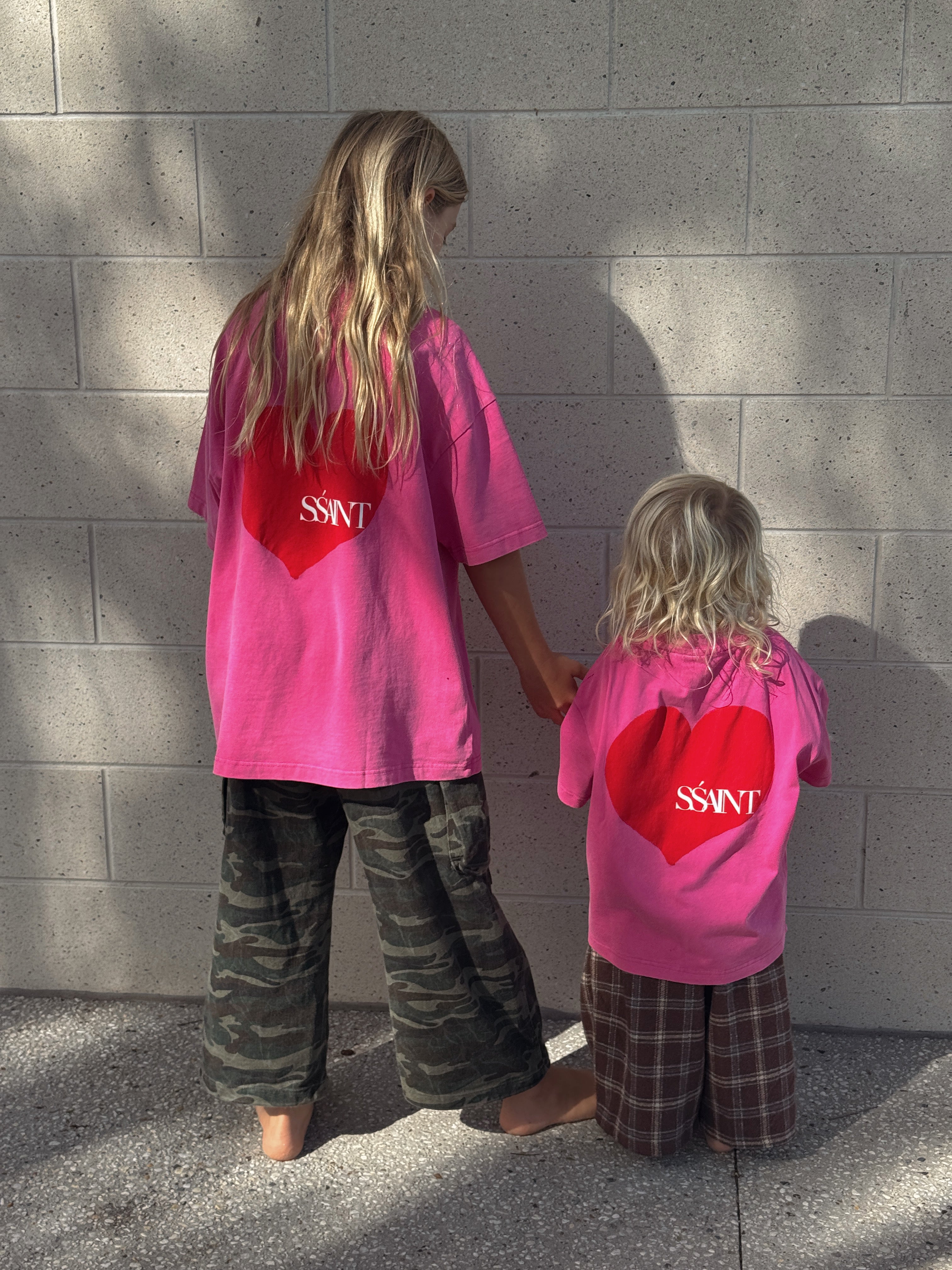 KIDS HEART TEE - ACID WASH PINK