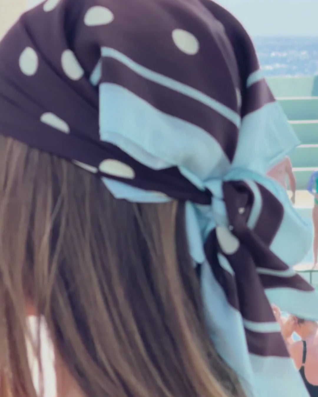 POLKA DOT HEAD SCARF - BROWN & BLUE